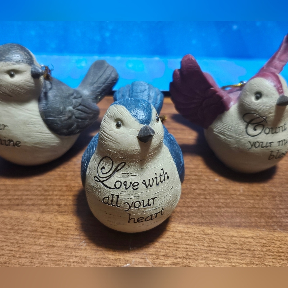 Set of 3 WMG bird Christmas ornaments from 2012 with inspirational quotes